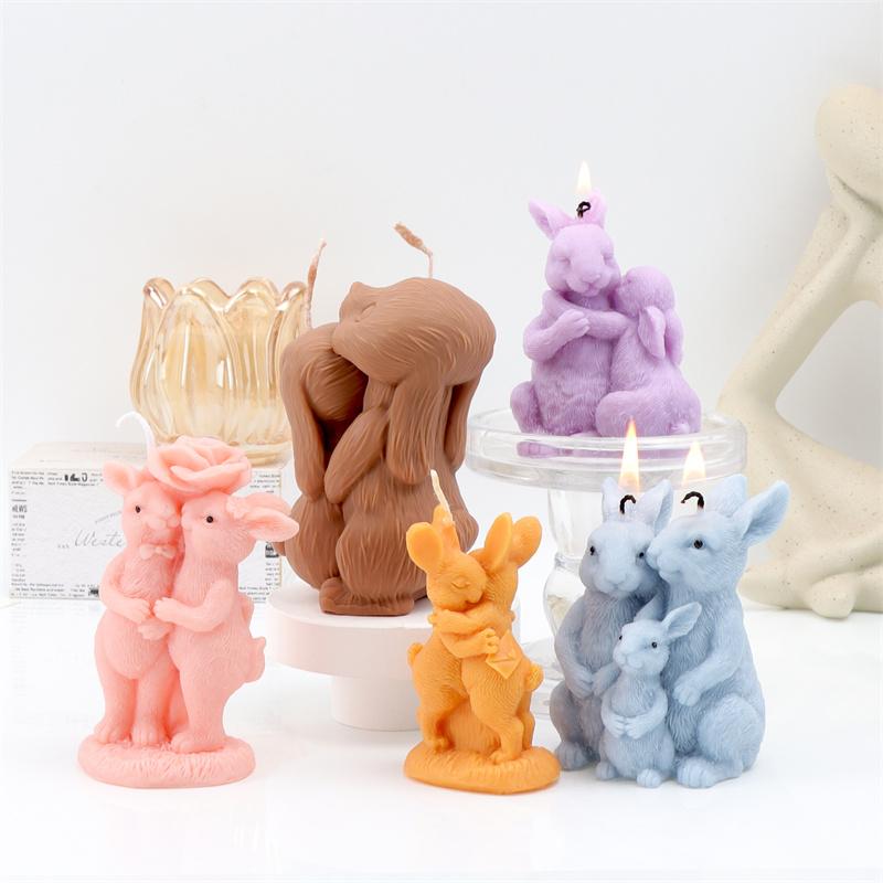 Easter Couple Rabbit Silicone Candle Mold DIY Hugging Rabbits Rabbit Family Designs Handmade Candles Gypsum Crafts Easter Gifts