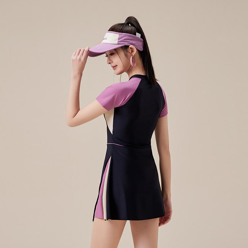 1011 New Sports Split Skirt Swimsuit Women's Short Sleeve Hot Spring Large Size Belly Cover and Skinny Seaside Swimsuit