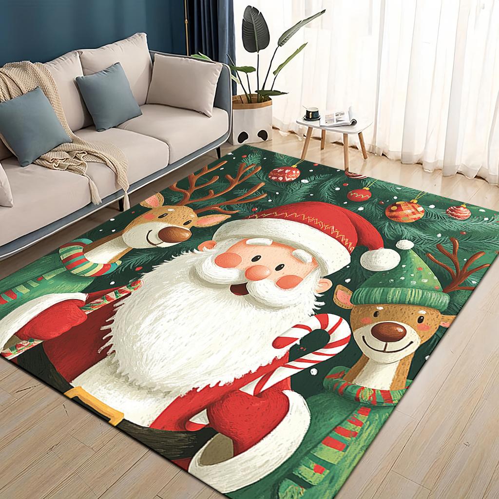 Merry Christmas Cartoon Santa Claus Snowman New Year Gift Carpet Rug for Living Room Bedroom Home Sofa Decoration,Non-slip Mat