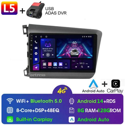 9" 2 Din Android 12 Car Radio for Honda Civic 2012 2013 2014 2015 Multimedia Player 2din Carplay Stereo GPS DVD Head Unit