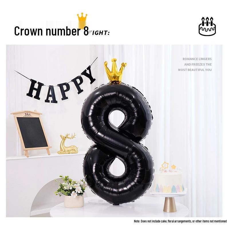 40-Inch Black Crown Number Balloons - Birthday Photo Props & Party Decor
