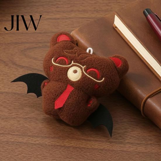 Halloween Keychain Pendant Bear Bat Plush Pendant, Stuffed Devil Backpack Bag Charm, Soft Animal Charm Hanging Embroidered Doll with Bead Chain, Party