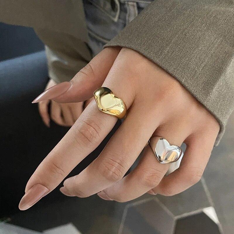 Stainless Steel Simple Smooth Metal Heart Ring for Women Men Y2K Trendy Ring Korean Elegant Party Jewelry Couple Rings