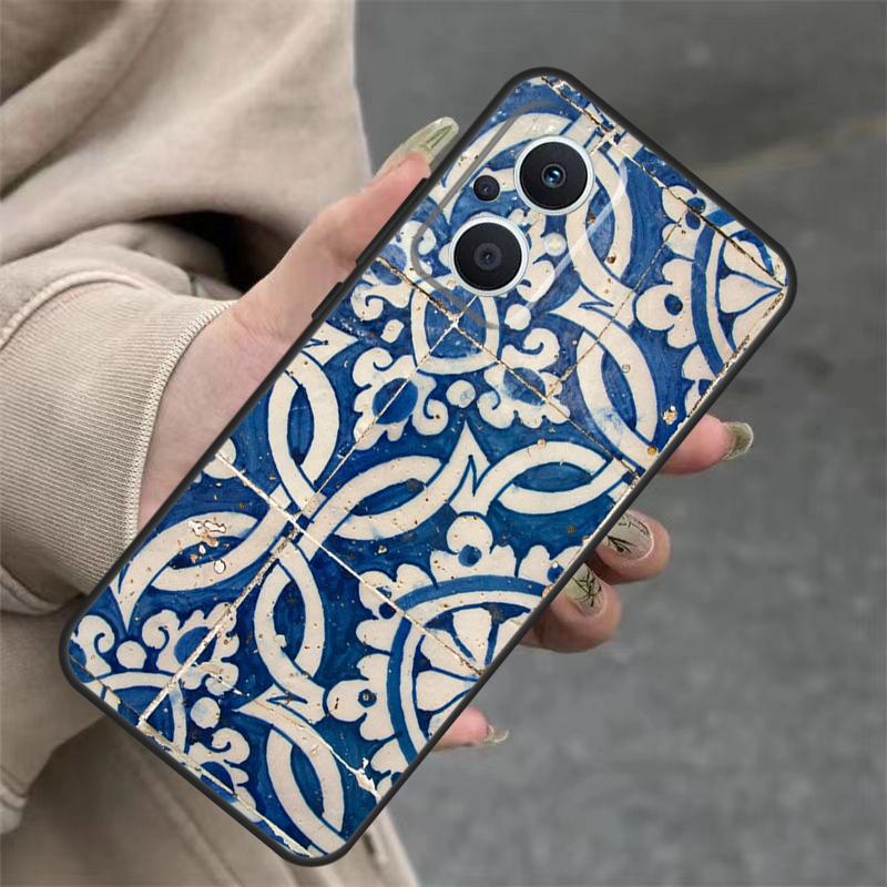Portuguese Glazed Tiles Case For OPPO Reno 8T 13F 14F 12F 11F 10 12 13 14 Pro 7 8 Lite OPPO Find X8 X6 X9 Pro Cover