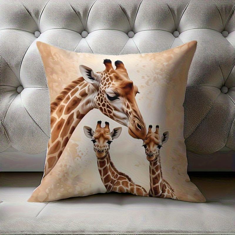 1 Stück Giraffenmutter mit Kälbern Druck Kissenbezug, Geeignet für Sofa, Schlafzimmer, Wohnzimmer, Herzliches Geschenk für Tierliebhaber