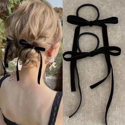 2/8 Stück Modische Schwarze Samt Schleifen Haargummis für Damen Mädchen Party Haar Accessoires