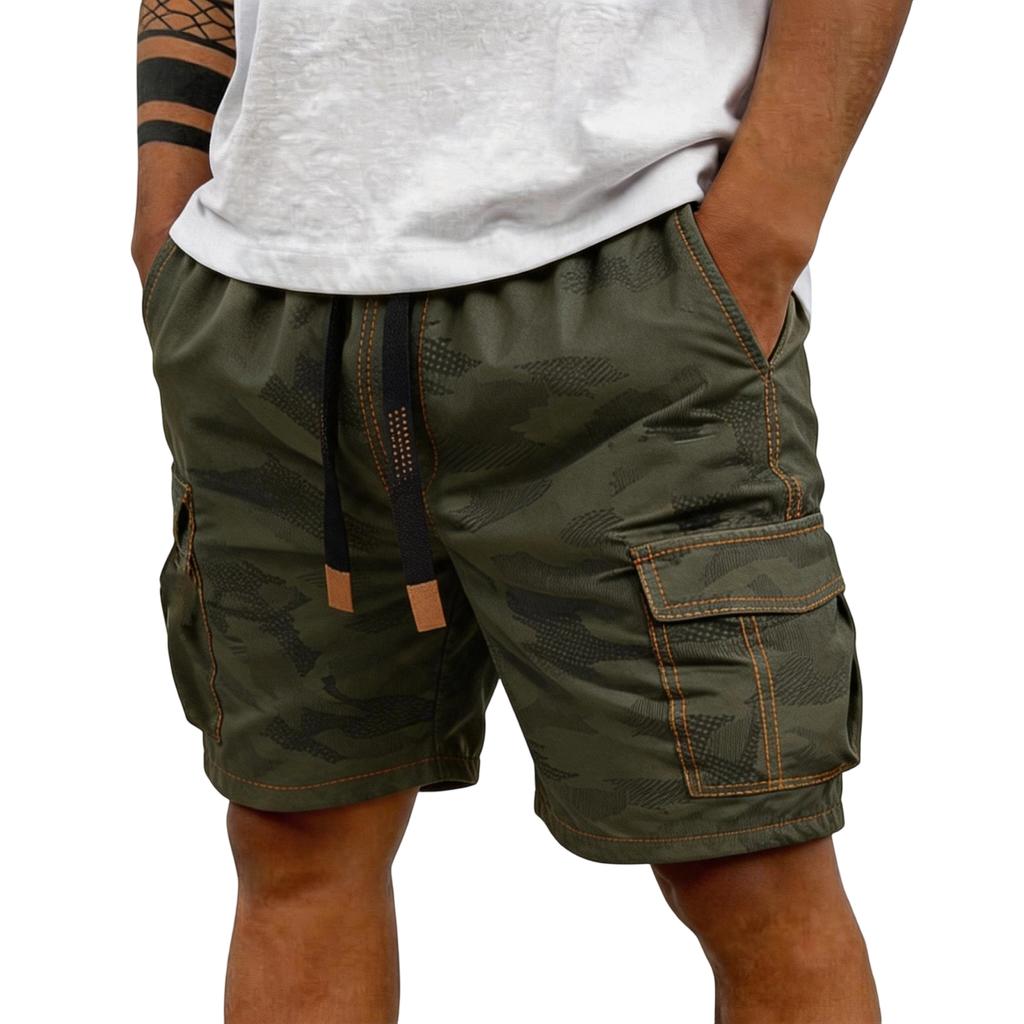 Men's Casual Cargo Shorts Multi Pocket Summer Outdoor Workwear Shorts Elastic Waistband Five Inch Length Durable Fabric