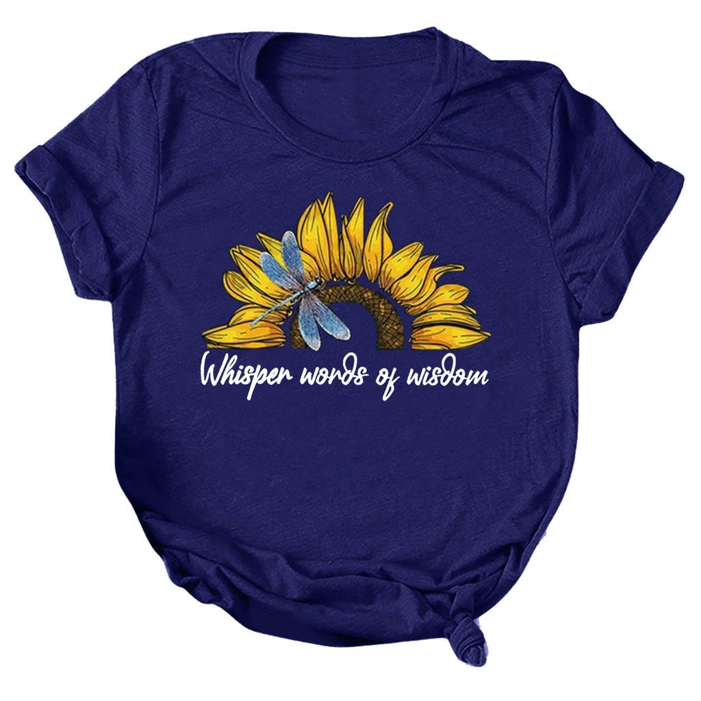 Women Casual Letter Printing Short Sleeves  Loose T-Shirt Blouse Tops