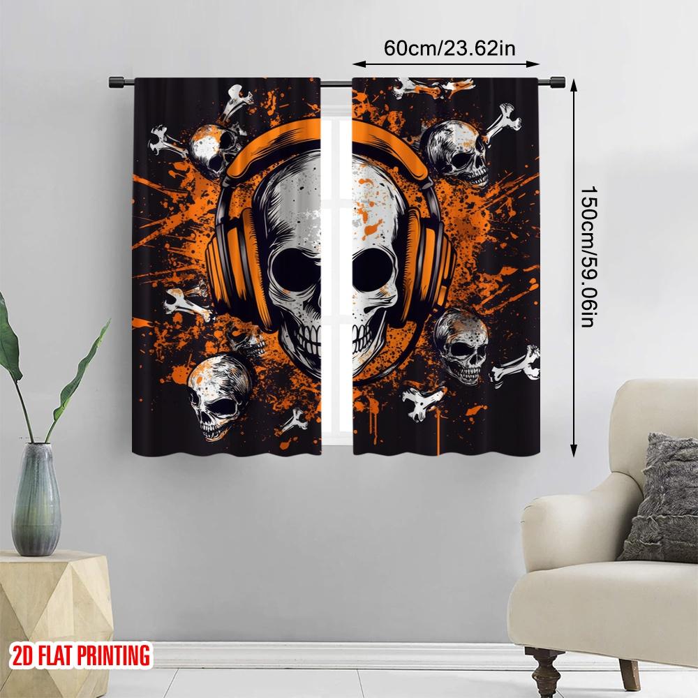 2 Stück, 2D-Flachdruck Vorhang Beliebte Totenköpfe Beats Polyester Einfache Installation (ohne Stange) Urlaubsideal für Wohnzimmer, Schlafzimmer,