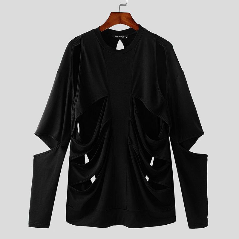 INCERUN Men Long Sleeve Hollow Casual Loose Pullovers Cutout Tops