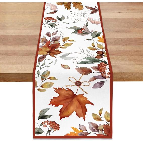 Bonhause Fall Maple Leaves Table Runner 13x72 Inch Autumn Leaf Thanksgiving Kitchen Dining Table Decoration for Indoor Outdoor Home Party Decor
