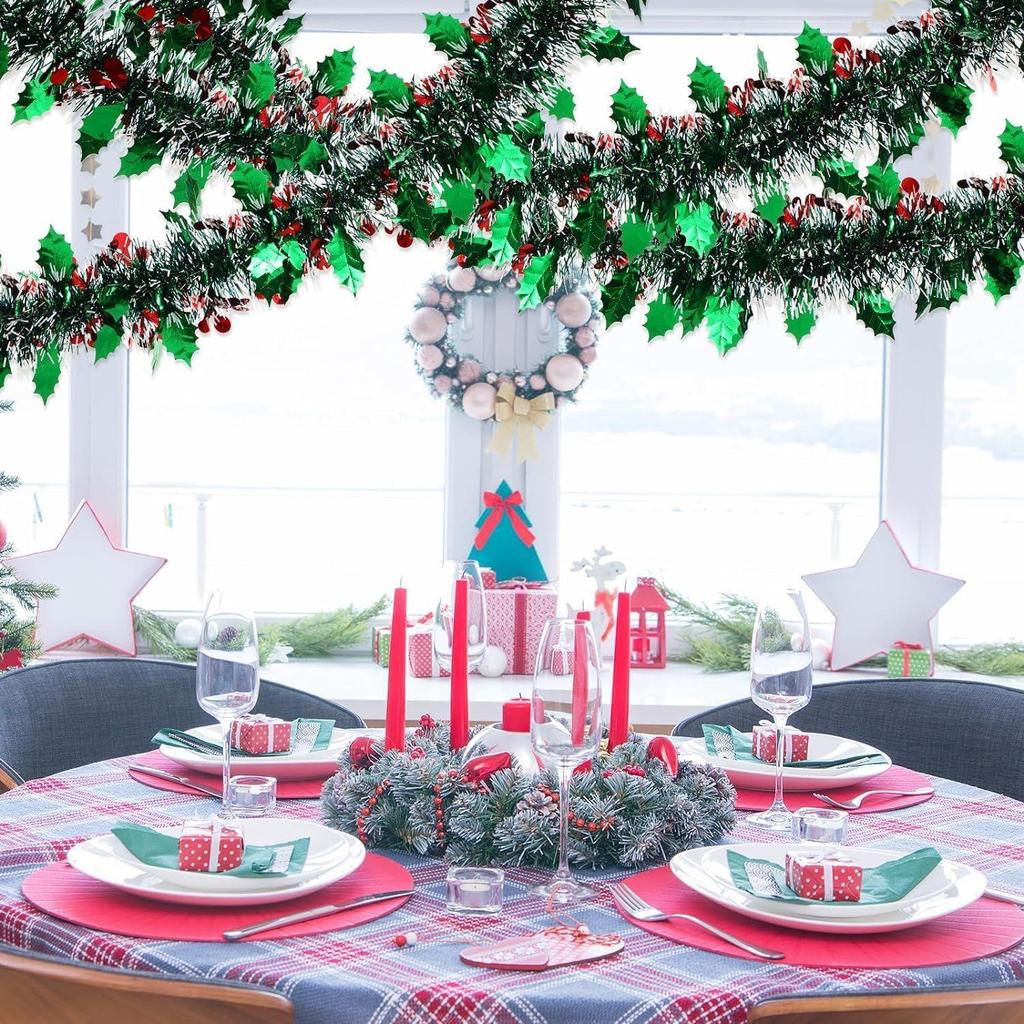 2 Pcs Artifficial HeavyTinsel Red Berry Christmas Strings,Garlands Ribbon Ribbon for New Year Xmas Christmas and Tree Decoration 6 Ft