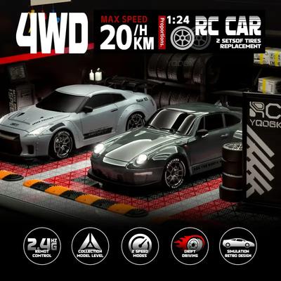 New RC Drift Car 4WD 1:24 Remote Control Car with LED Lights 2.4Ghz 20KM/H RC Car Extra Drifting Tires Racing Sport Vehicle Toys