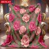 A 2D Flannel Blanket Featuring a Powdery Pink-red Rose and Green Leaf Pattern, with Soft High-definition Digital Printing. This Cooling Blanket Is Sui