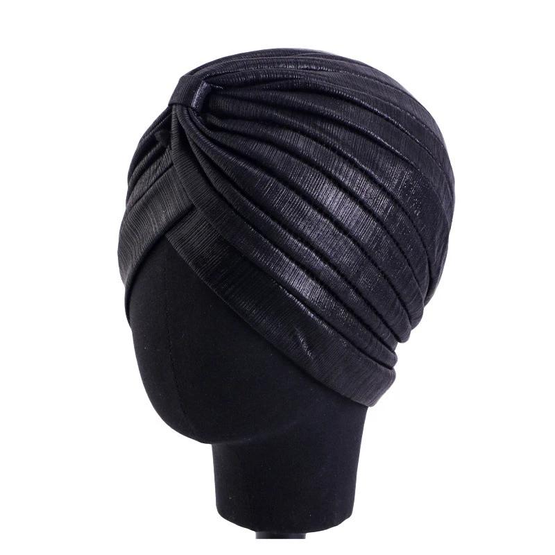 Nové dámské zlaté stříbrné turbanové čepice chemo bandana hidžáb plisovaná indická čepice turbante klobouk dámský šátek na vlasy muslimská pokrývka hlavy