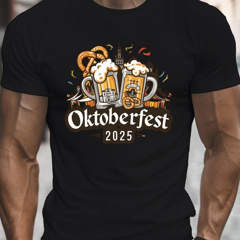 Maglietta Grafica da Uomo Oktoberfest 2025 Design Boccale di Birra Hop Girocollo Manica Corta T-Shirt Top Estivo Casual per Adulti Abbigliamento Uomo