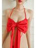 Festive Bow-Accent Halter Bodysuit Lingerie Set