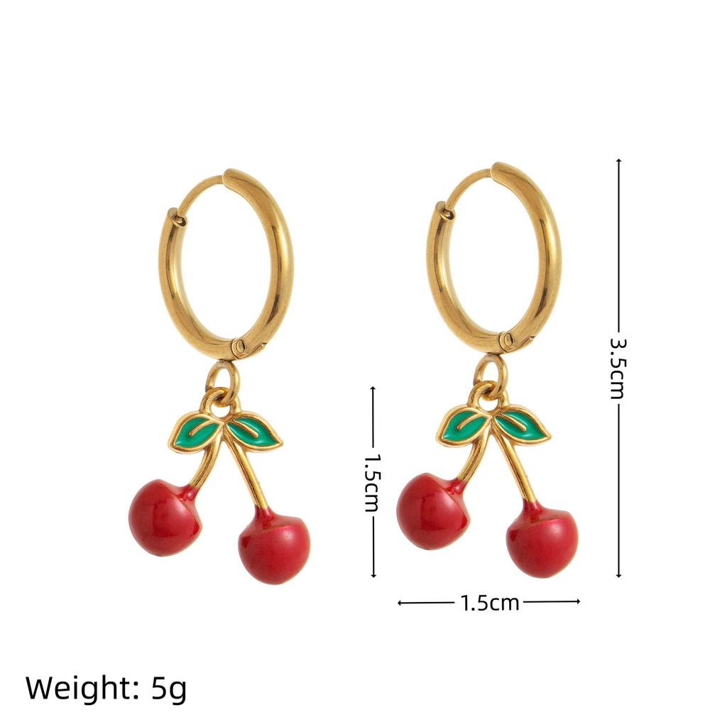 Niche Design Sense Color Zircon Fruit Earrings Stainless Steel Quality Assurance Color