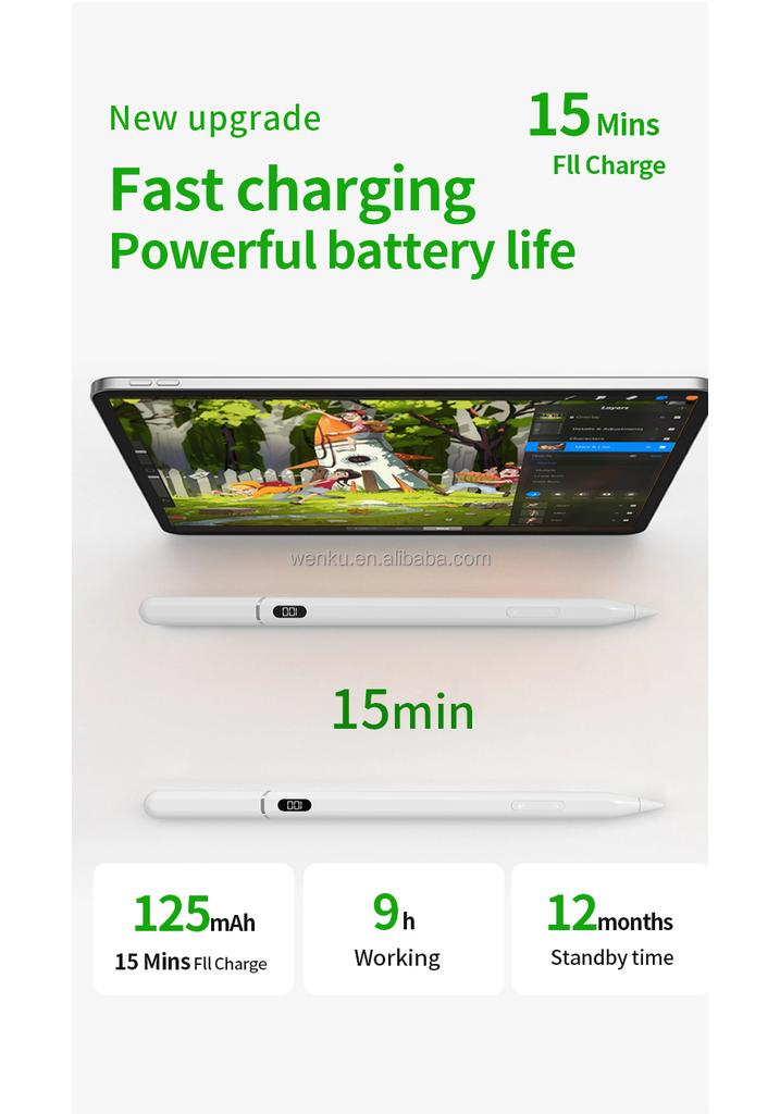 WKZP023B Active Stylus Pen Magnetic Attraction Replaceable Nib Faster Charging 15 Minutes iPad Mini 7th(A17 Pro)/6th/5th Gen