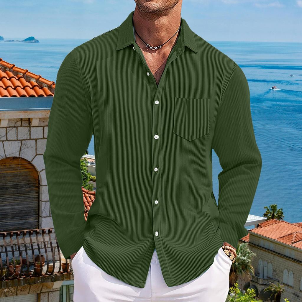 Men's Cotton Shirts Long Sleeve Casual Button Down Textured T-Shirt Loose Vacation Beach Lightweight Topsrt