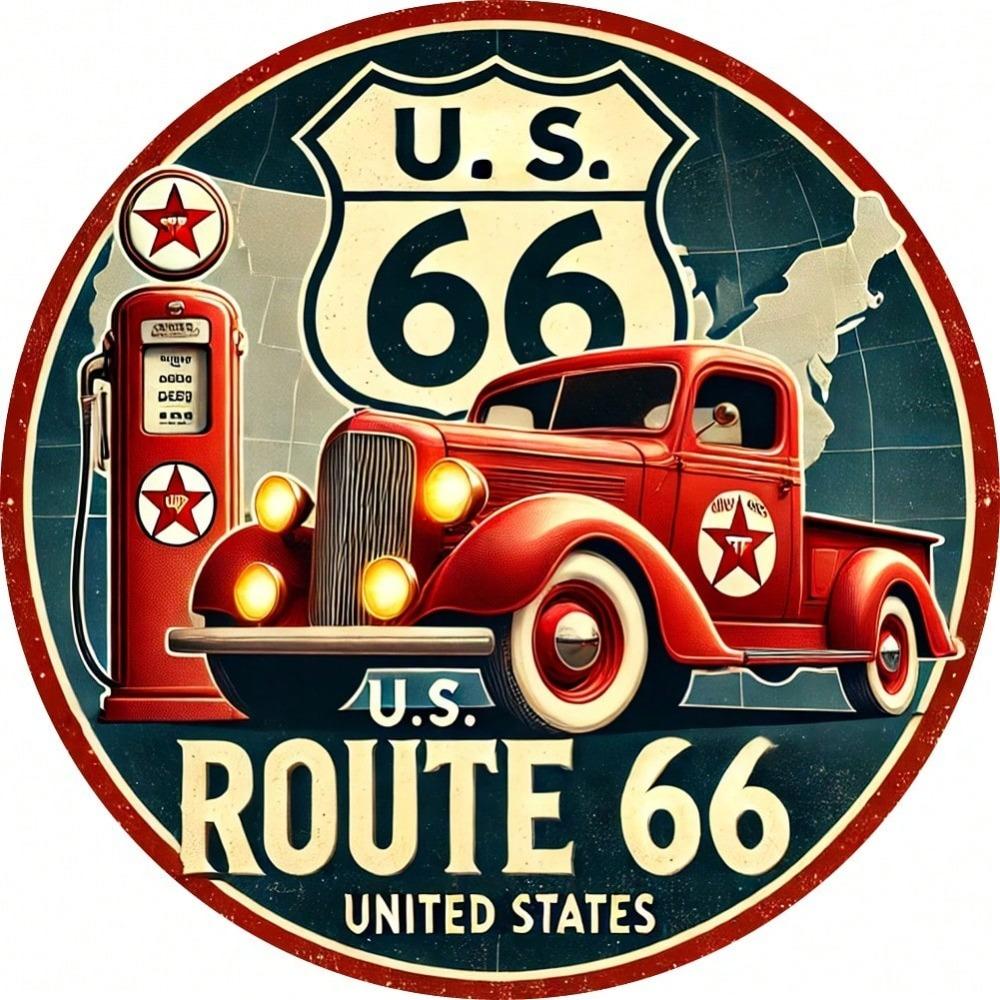Vintage Route 66 Metal Tin Sign Retro Car Gas Pump Wall Art Plaque Garage Man Cave Decor Gift