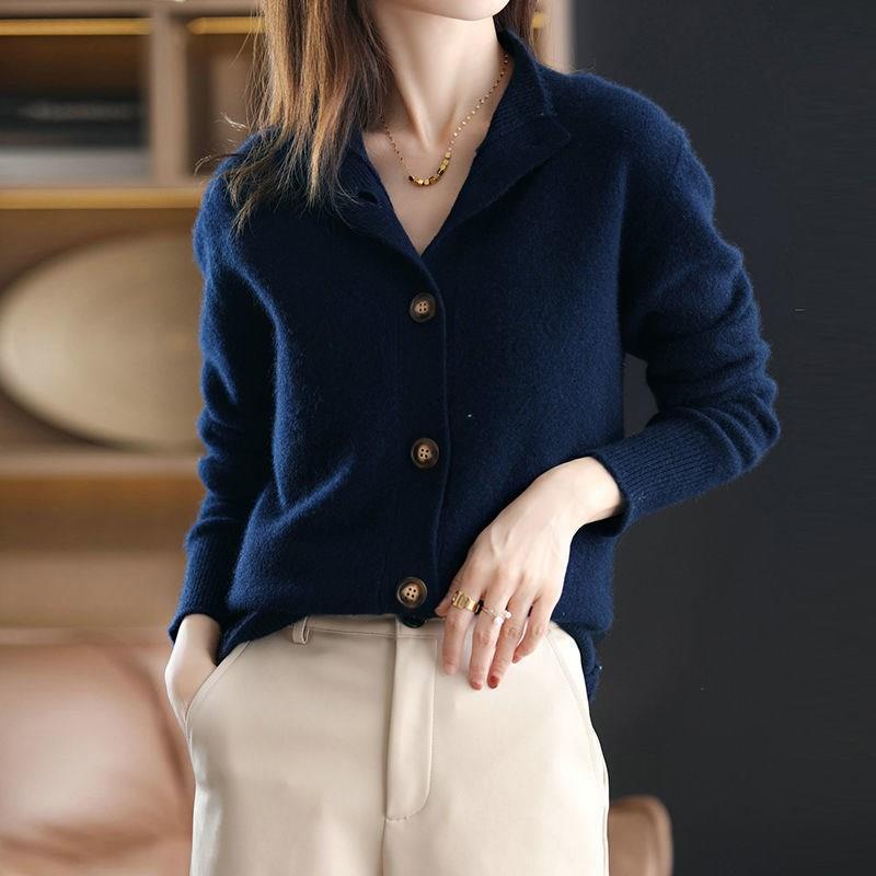 Herbst und Winter Woll-Kaschmirpullover Damen Selbstkultivierung Halbhochhals-Strickjacke Warmer Strickpullover Damen