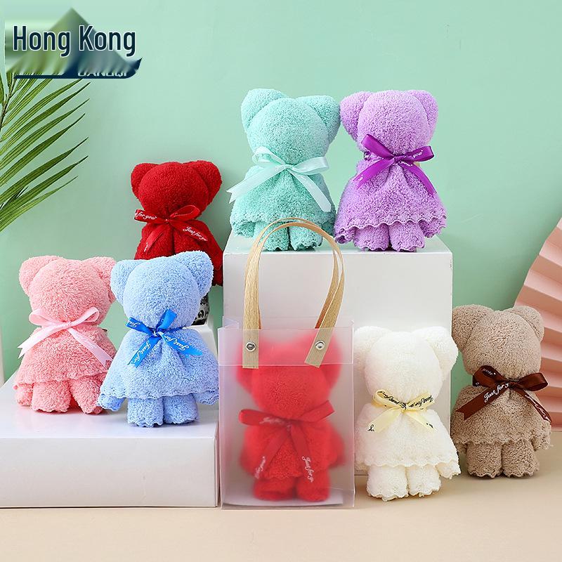 Coral Fleece Bear Towel - Handcrafted Exquisite Gift for Weddings, Anniversaries, and Events