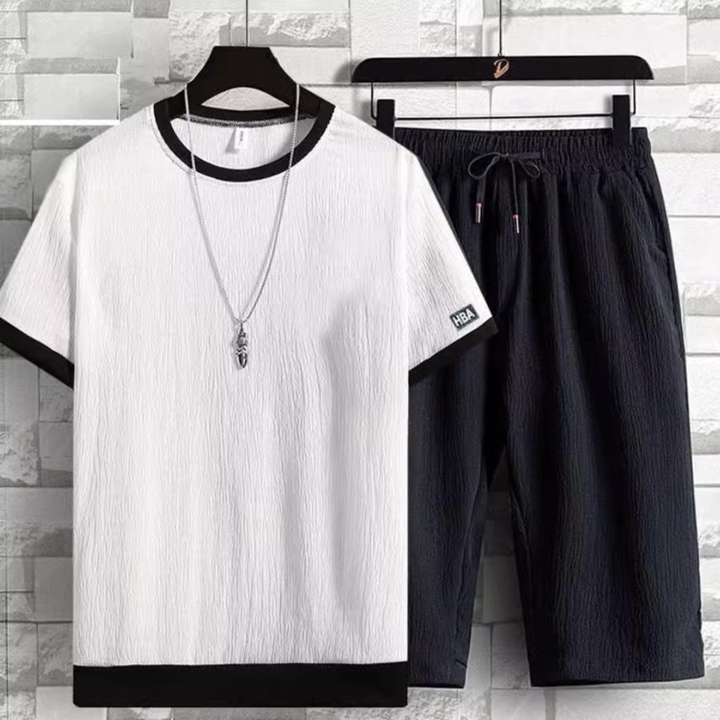 Summer Casual Sports Set For Men Ice-Silk Short-Sleeve T-Shirt And Shorts Complete Two-Piece Set For Guys Stylish Two-Piece Outfit