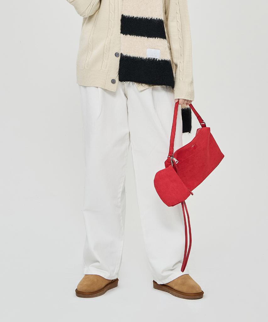 The-Abon Two-Line Suede Shoulder Bag Black