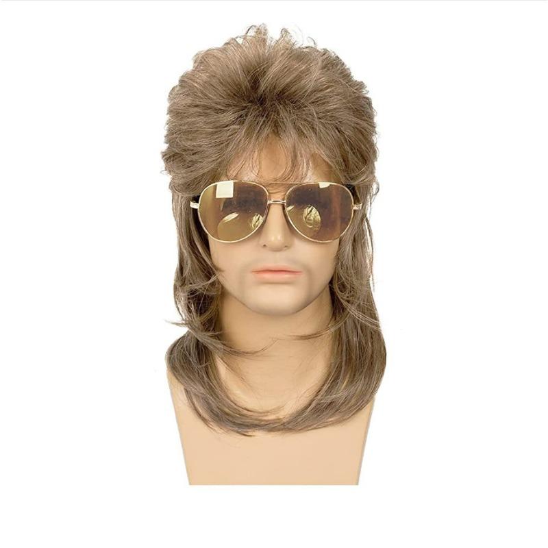 Pánská módní zlatá punková paruka středně dlouhých vlasů