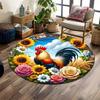 Colorful Rooster With Flowers and Wheat Print Round Rug, Living Room, Bedroom, Playroom Carpet, Non Slip Floor Mat, Gift