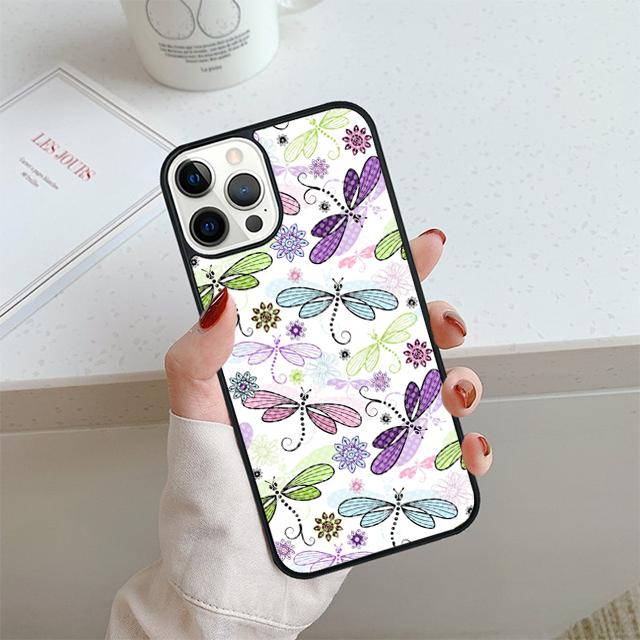 Floral Colorful Dragonfly Phone Case For iPhone 17 Air 14 15 16 16e 13 12 Max Cover For Apple 11 Pro Max Plus Coque