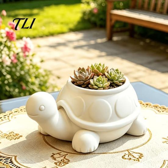 Decorative Housewarming Gift 3D Printed Turtle Succulents Pot, Cute Animal Planter for Indoor Plants, Desktop Small Pot Windowsill Flowerpot