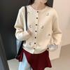 Korean Style Soft Knit Horse Embroidery Cardigan Sweater for Women - Round Neck, Loose Fit