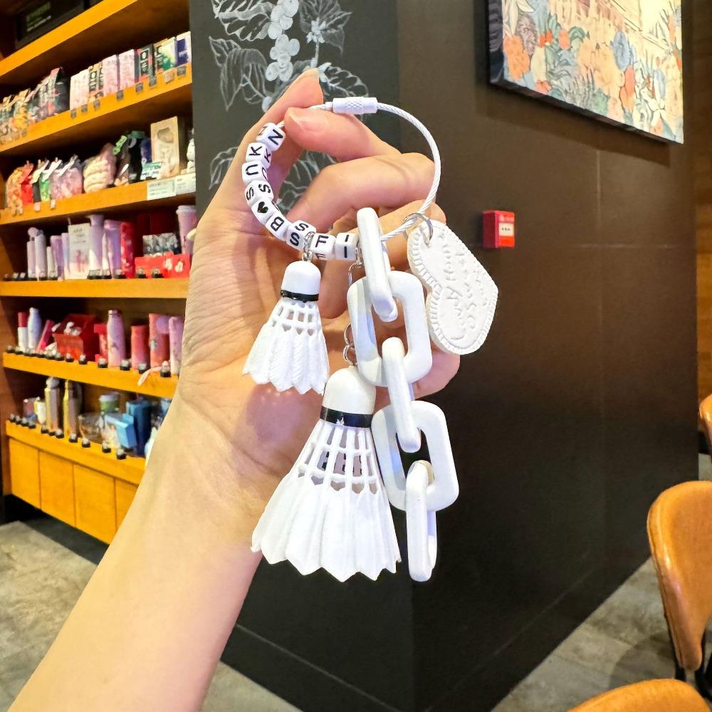 PVC Badminton Keychain Leather Heart Women Bag Charm Trendy Funny Tennis Ornament  Car Key