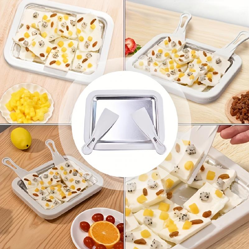Stainless Steel Manual Ice Cream Maker - Square, Double Spatula, Hand Wash, No Power/battery Required - Ideal for Making Frozen Yogurt, Fruit, Milk