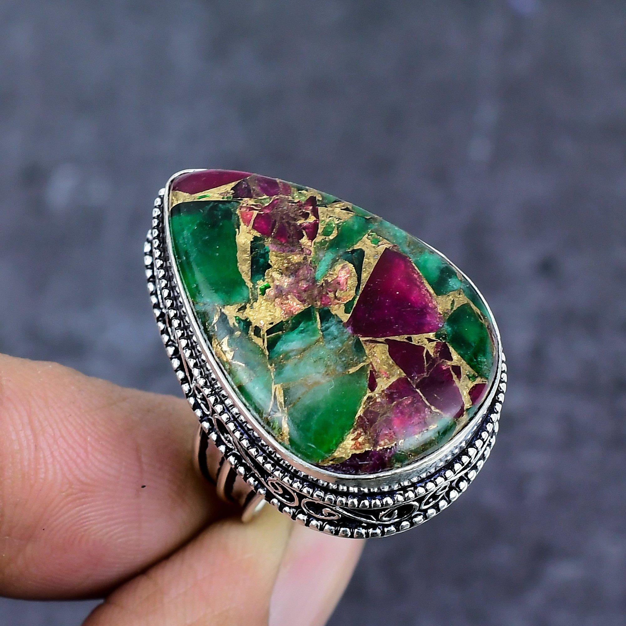 Natural Copper Ruby Zosite 925 Sterling Silver Jewelry Ring Size 7.5 ET-4809