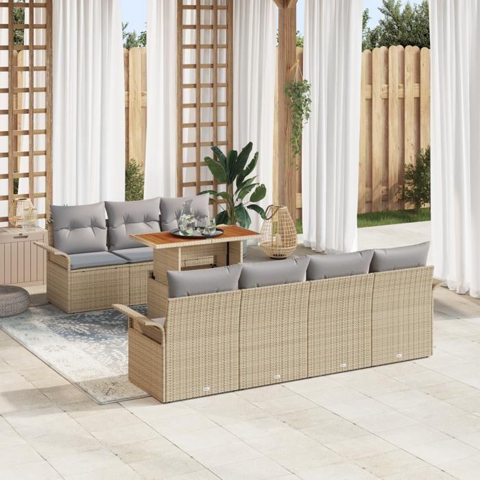 VidaXL Ensemble de canapé de jardin 8 pièces avec coussins Beige Polyrotin Acacia 3349293