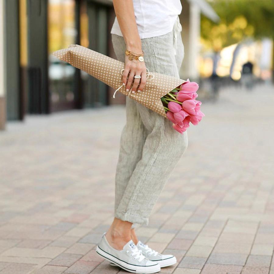 Spring New Solid Loose Casual Drawstring Waist Cotton Linen Pants