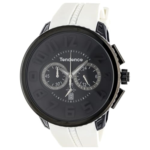 TENDENCE Men s Gulliver Round Chrono Watch, TG460010-WH-AM, Quartz Movement, 10 ATM Water Resistance, Mineral Glass, Black Dial, Stainless Steel [Para