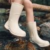 Mid Calf Rain Boots Seamless Waterproof PVC Rubber Wellies Anti Slip Thick Sole Outdoor Garden Work Rain Shoes