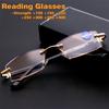 New anti-blue light reading glasses frameless edge-cut glasses Reading glasses HD elderly glasses Myopia glasses eye protection