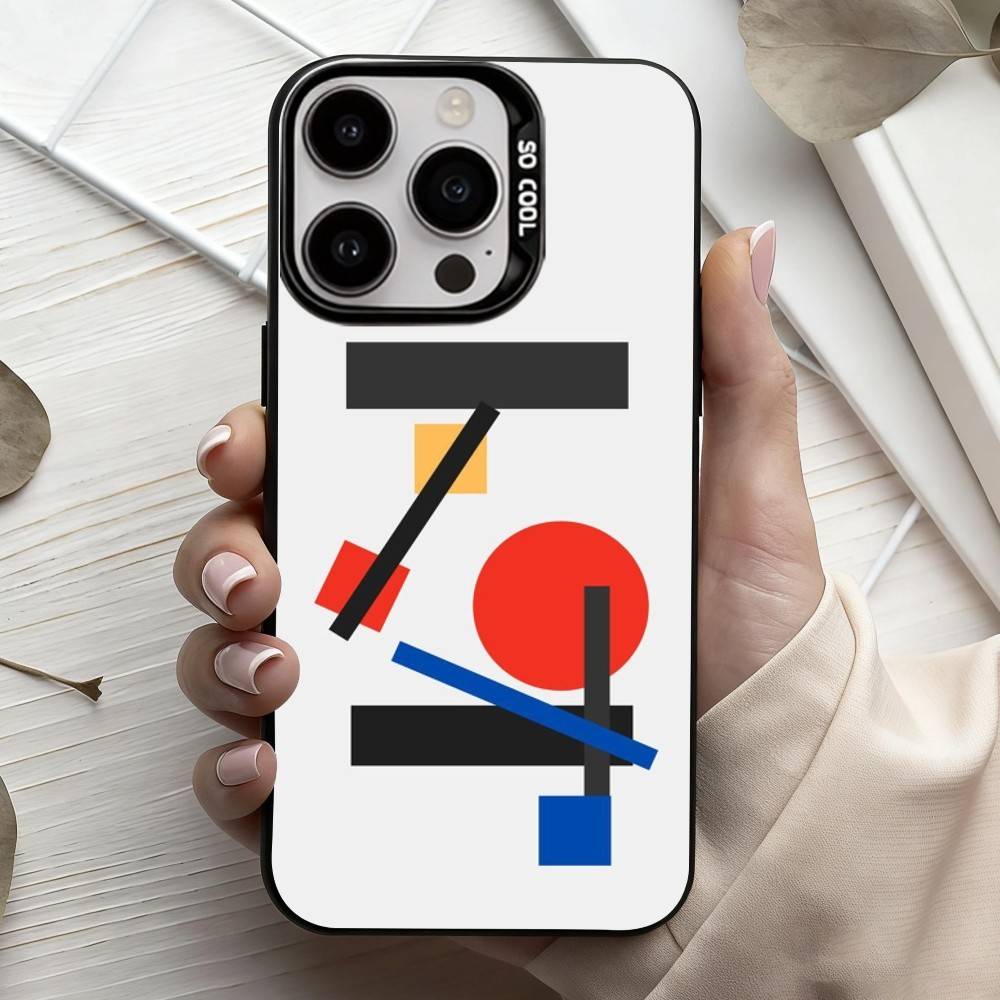 M-Mondrian-B-Bauhaus A-Abstract Shapes  Phone Case For iPhone17,16,15,14,13,12,11 Plus,Pro Max Black Candy Silver Plated Cover