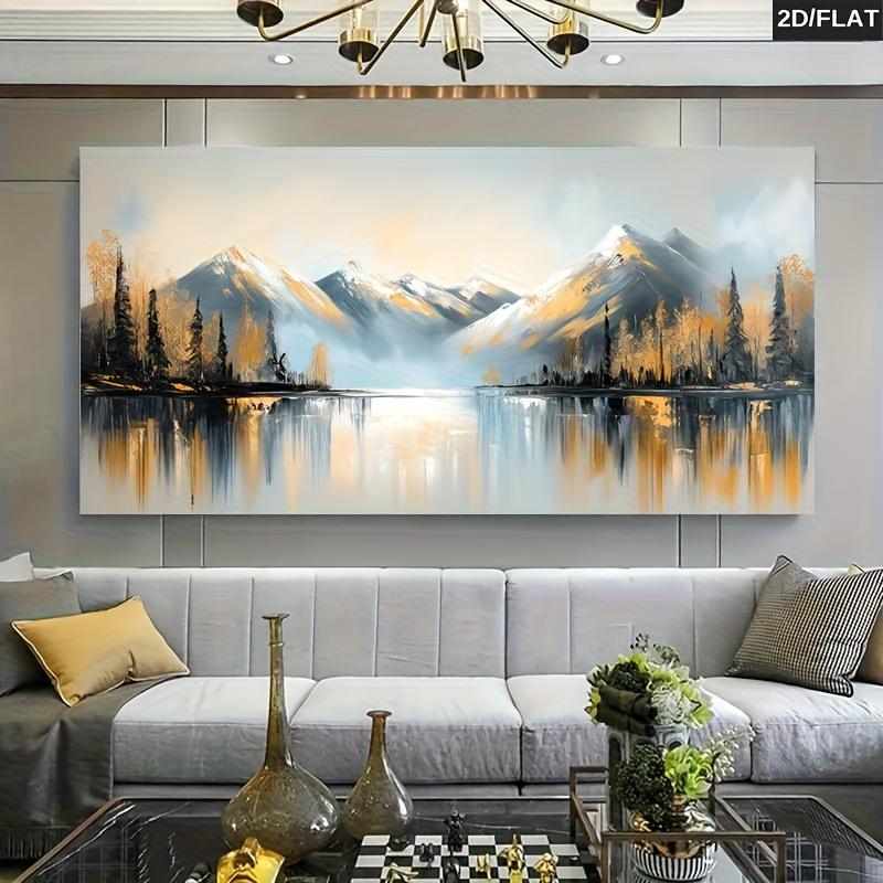1 abstract canvas mural retro mountain tree and reflection painting wall decoration, bright colors for living room, bedroom, cor