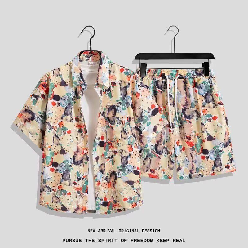 Men's Quick-Dry Floral Shirt and Shorts Couple Matching Beach Set
