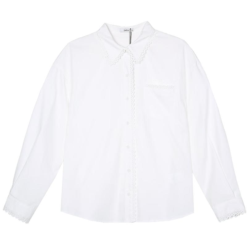 Betu Women's 2025 Autumn Long-Sleeve Lace Trim Shirt