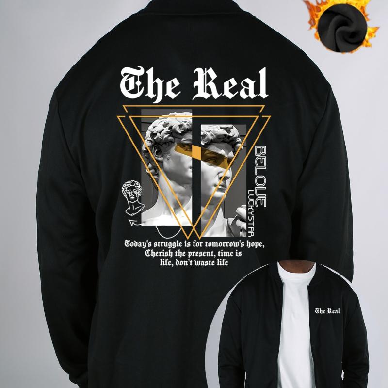 

Бомбер с флисовой подкладкой и принтом, Ветрозащитный, Прочный, Теплый, Повседневное, Универсальное пальто XXL чёрный