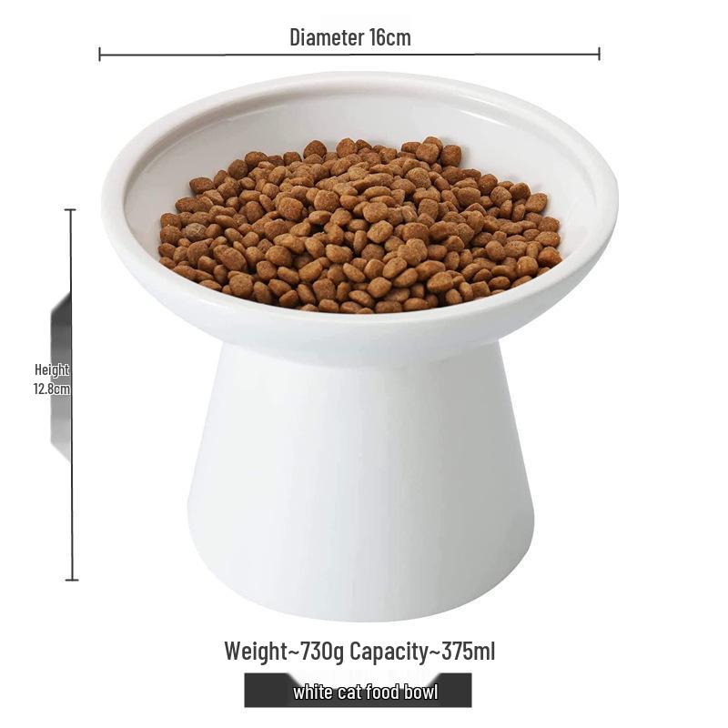 High-Legged Ceramic Cat Bowl for Neck Protection and Anti-Black Chin