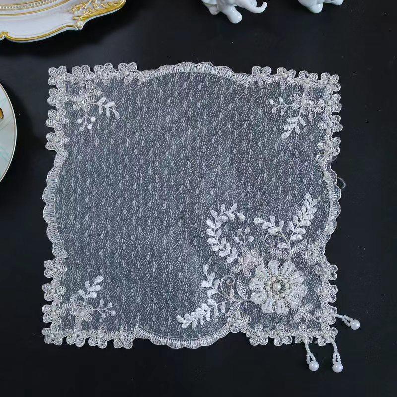 Dining Table decoration and accessories white mesh beads flower embroidery table place mat cloth Wedding Christmas placemat kitchen for Home
