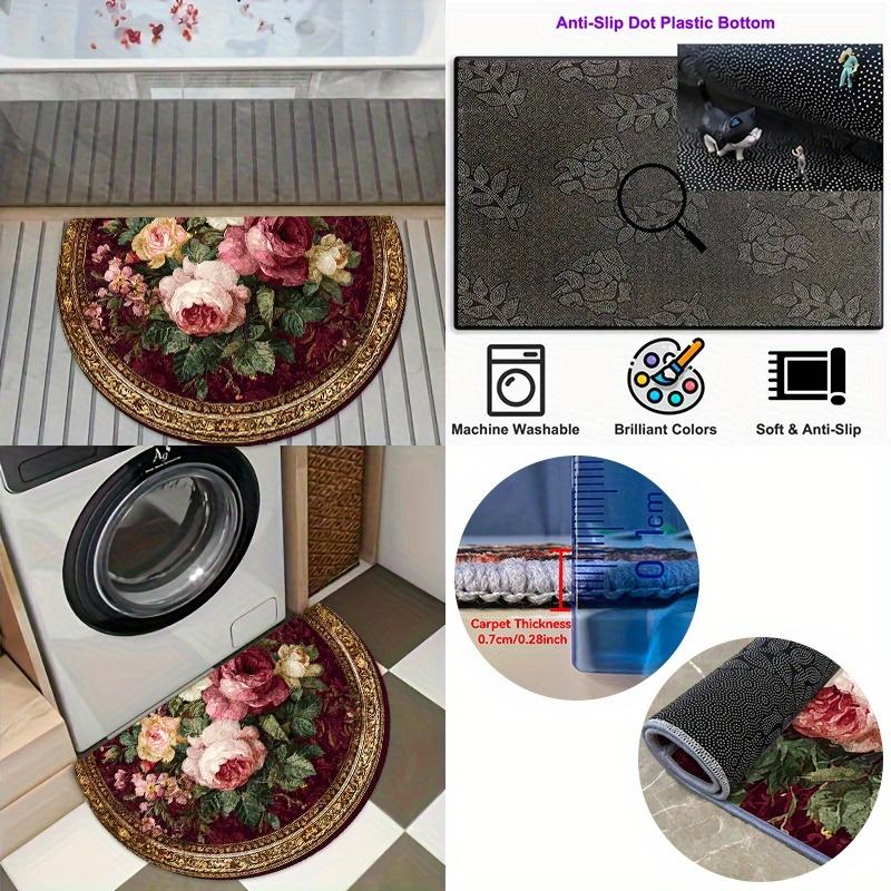 1Pcs Vintage Rose Bouquet Pattern Semi Circle Welcome Doormat Non-Slip for Outdoor Patio Porch Kitchen Bathroom Entryway Floor Mat